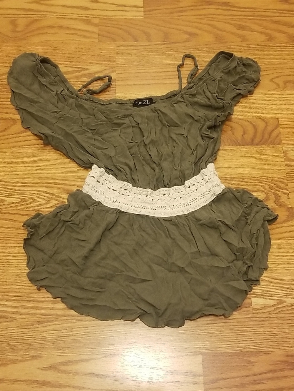 Rue21 Olive Green Crochet-Waist Boho Tunic